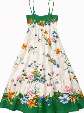 Rachel Zoe Floral Midi Dress Green White Farm Alemais Rio Summer Strappy Size S